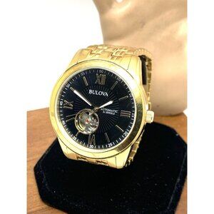 Bulova Men's Watch 97A132 Automatic Black Dial Gold Stainless Steel 42mm